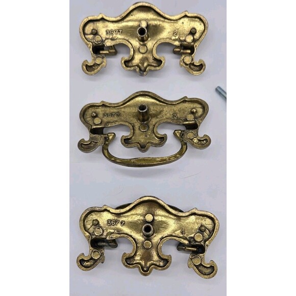 6 Vintage Dresser Drawer Furniture Pulls Handles With Screws Hardware Gold 3677 - Picture 11 of 16